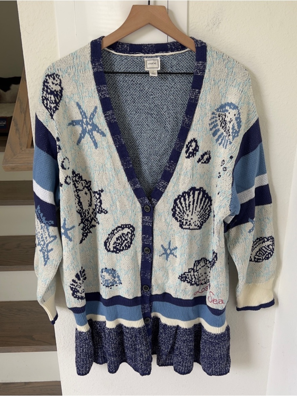 RARE Anthropologie Maeve Lost At Sea Cardigan Long Sweater - Blue - Small